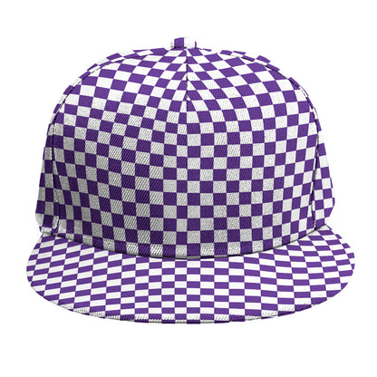Purple And White Checkered Pattern Print Snapback Cap