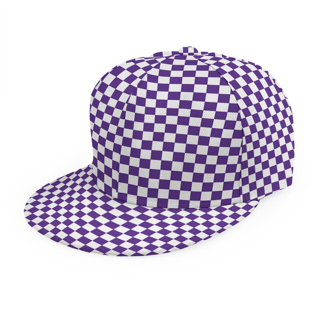 Purple And White Checkered Pattern Print Snapback Cap