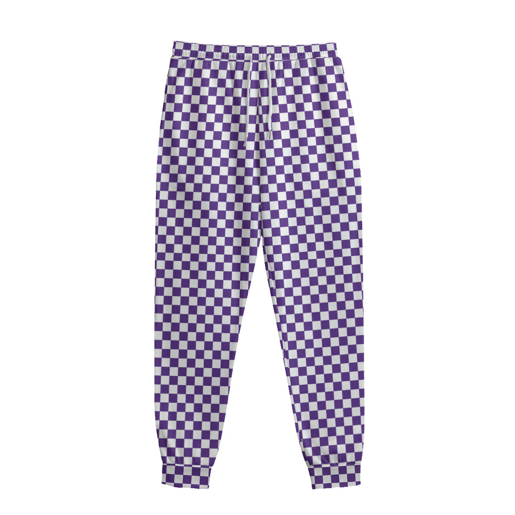 Purple And White Checkered Pattern Print Sweatpants