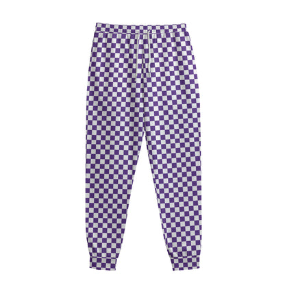 Purple And White Checkered Pattern Print Sweatpants