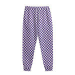 Purple And White Checkered Pattern Print Sweatpants