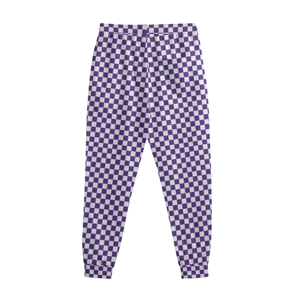 Purple And White Checkered Pattern Print Sweatpants