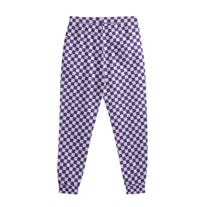 Purple And White Checkered Pattern Print Sweatpants