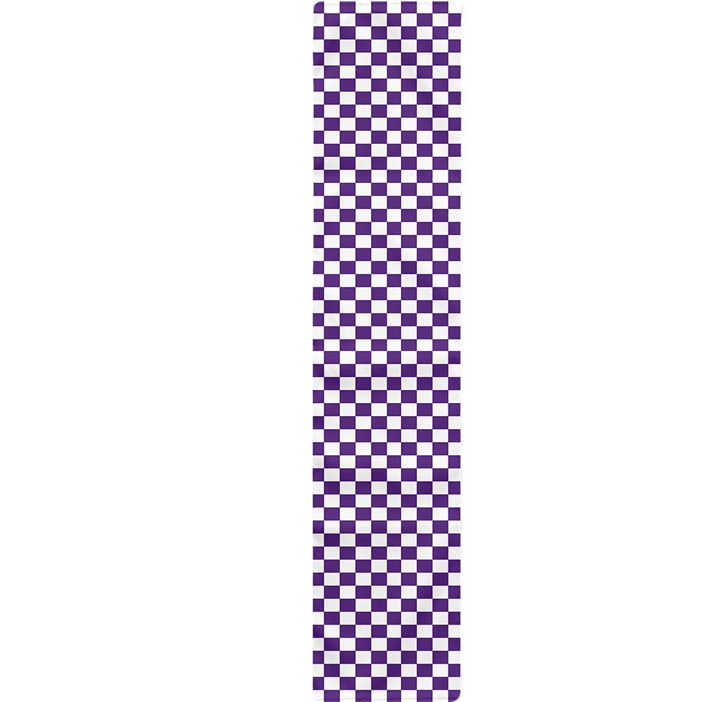 Purple And White Checkered Pattern Print Table Runner