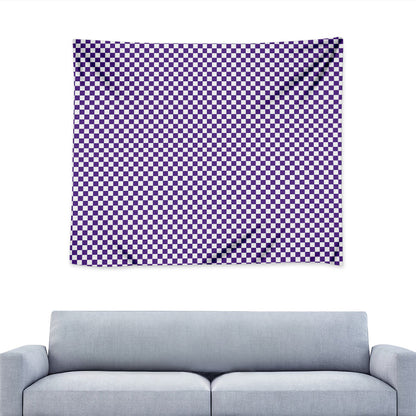 Purple And White Checkered Pattern Print Tapestry