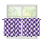 Purple And White Checkered Pattern Print Tier Curtains