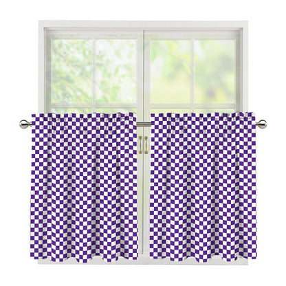 Purple And White Checkered Pattern Print Tier Curtains