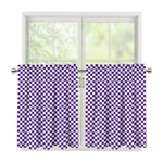 Purple And White Checkered Pattern Print Tier Curtains