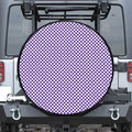 Purple And White Checkered Pattern Print Tire Cover