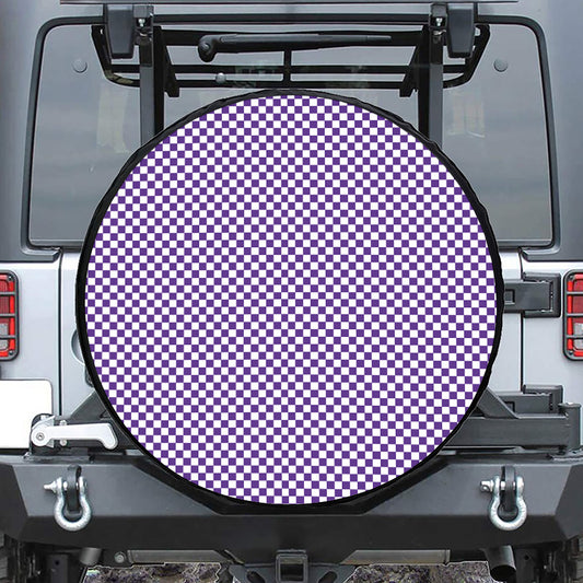 Purple And White Checkered Pattern Print Tire Cover