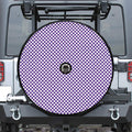 Purple And White Checkered Pattern Print Tire Cover With Camera Hole