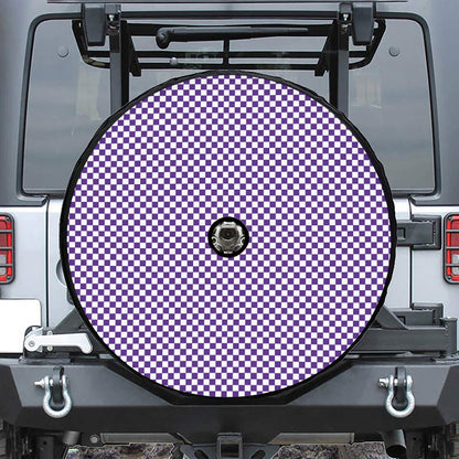 Purple And White Checkered Pattern Print Tire Cover With Camera Hole