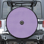Purple And White Checkered Pattern Print Tire Cover With Camera Hole