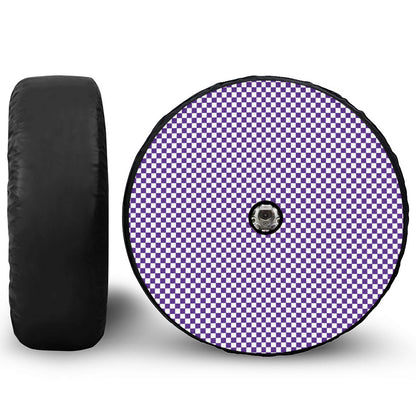 Purple And White Checkered Pattern Print Tire Cover With Camera Hole