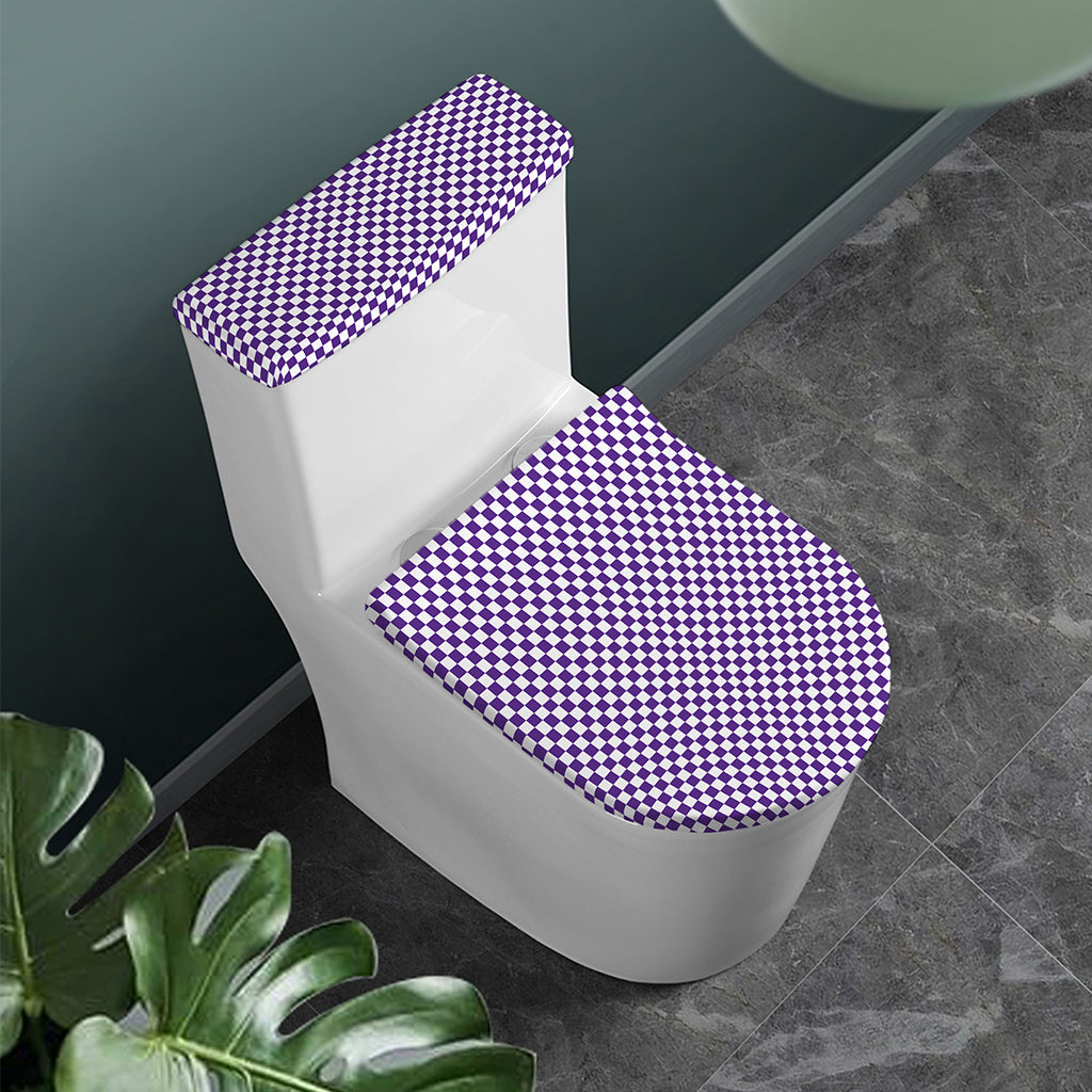 Purple And White Checkered Pattern Print Toilet Lid And Tank Cover Set