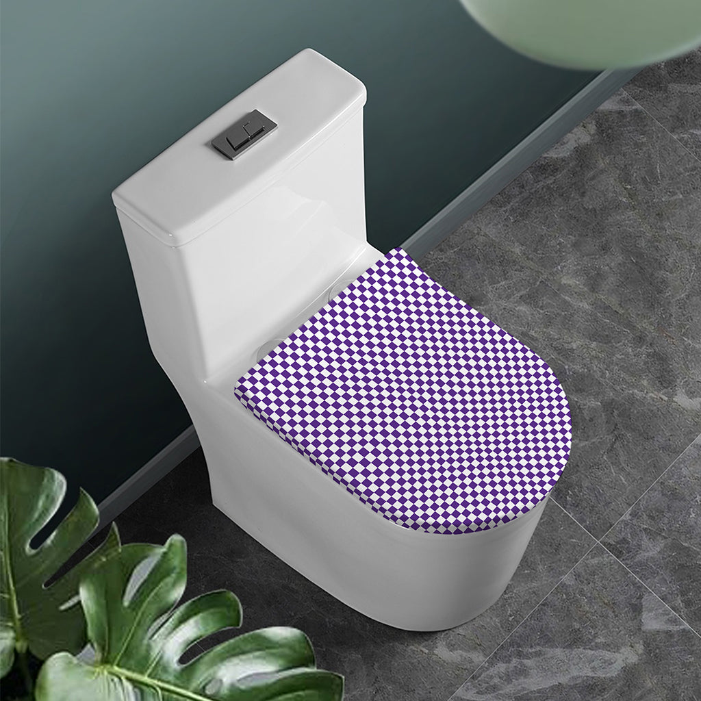 Purple And White Checkered Pattern Print Toilet Lid Cover