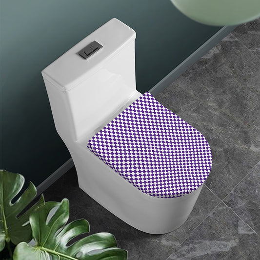 Purple And White Checkered Pattern Print Toilet Lid Cover