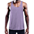 Purple And White Checkered Pattern Print Men's Workout Tank Top