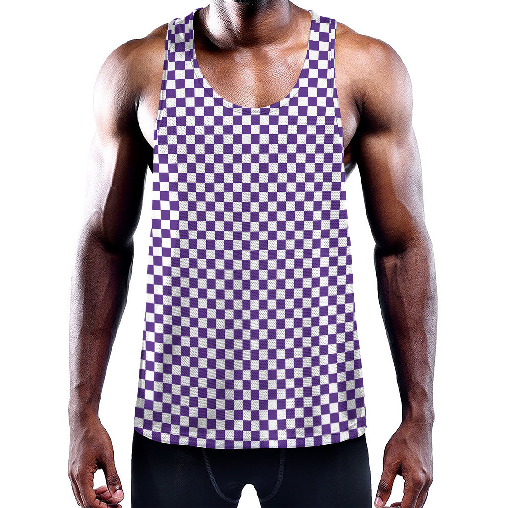 Purple And White Checkered Pattern Print Training Tank Top