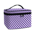 Purple And White Checkered Pattern Print Travel Makeup Bag