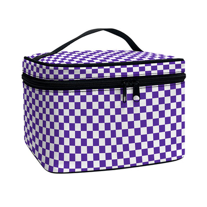 Purple And White Checkered Pattern Print Travel Makeup Bag
