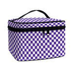 Purple And White Checkered Pattern Print Travel Makeup Bag