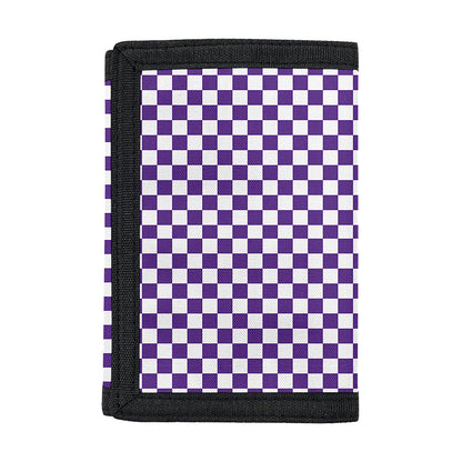 Purple And White Checkered Pattern Print Trifold Wallet