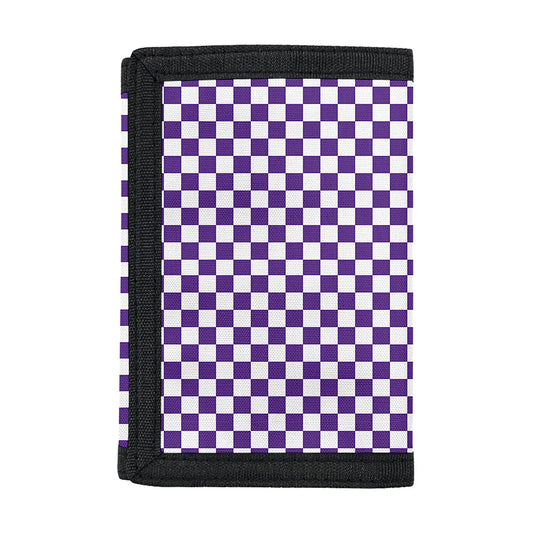 Purple And White Checkered Pattern Print Trifold Wallet