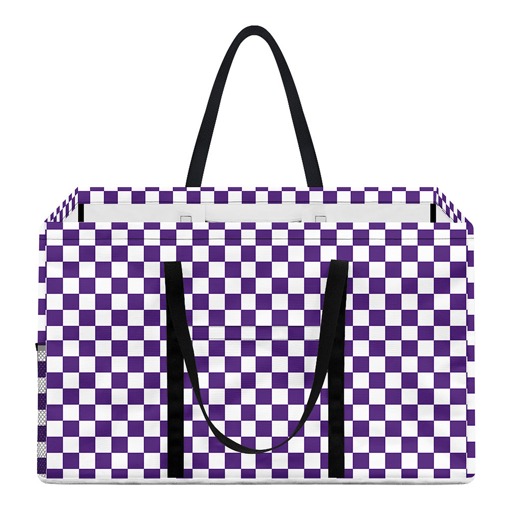 Purple And White Checkered Pattern Print Utility Tote Bag