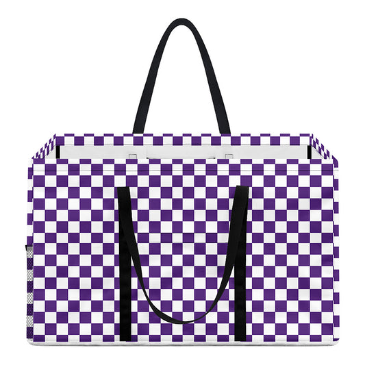 Purple And White Checkered Pattern Print Utility Tote Bag