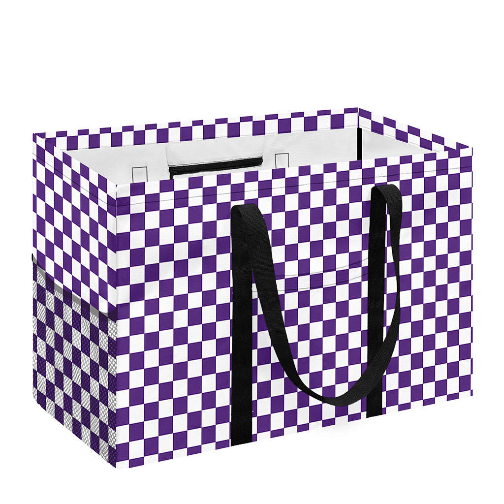 Purple And White Checkered Pattern Print Utility Tote Bag