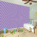 Purple And White Checkered Pattern Print Wall Sticker