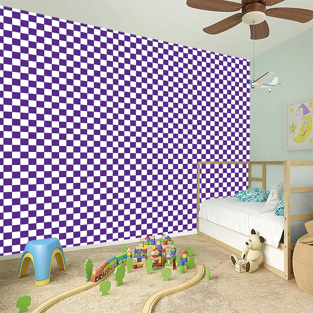 Purple And White Checkered Pattern Print Wall Sticker