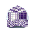 Purple And White Checkered Pattern Print White Mesh Trucker Hat