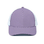 Purple And White Checkered Pattern Print White Mesh Trucker Cap