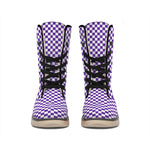 Purple And White Checkered Pattern Print Winter Boots