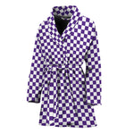 Purple And White Checkered Pattern Print Women's Bathrobe