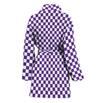 Purple And White Checkered Pattern Print Women's Bathrobe