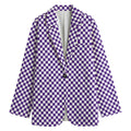 Purple And White Checkered Pattern Print Women's Blazer