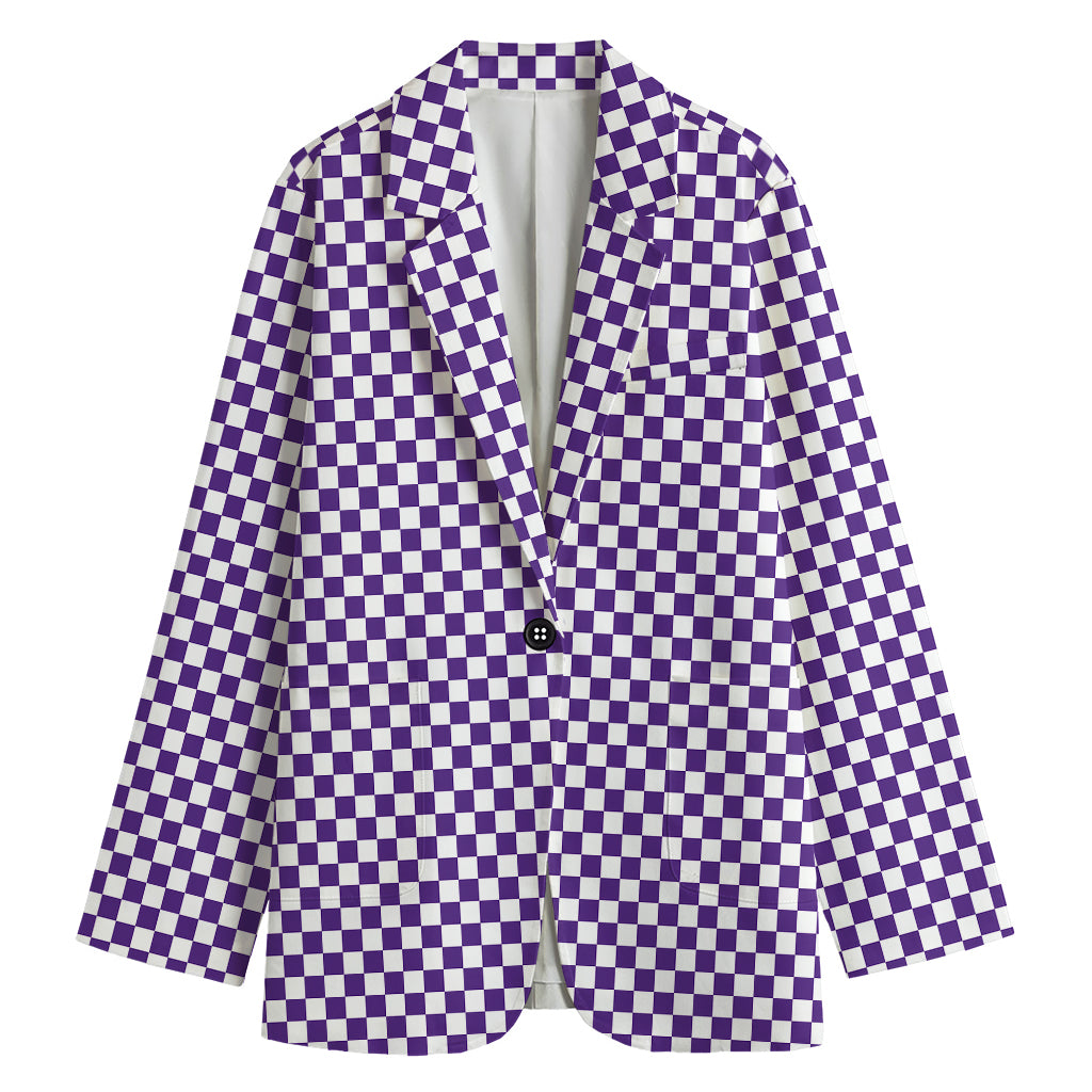 Purple And White Checkered Pattern Print Women's Blazer