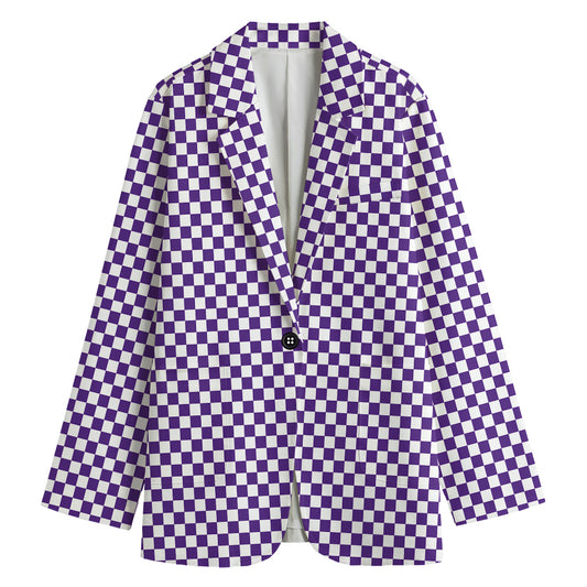 Purple And White Checkered Pattern Print Women's Blazer