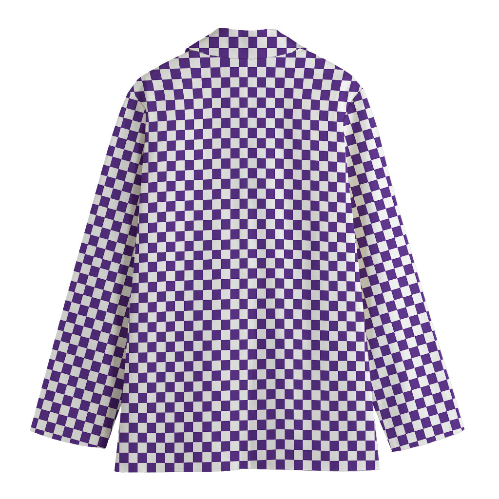 Purple And White Checkered Pattern Print Women's Blazer