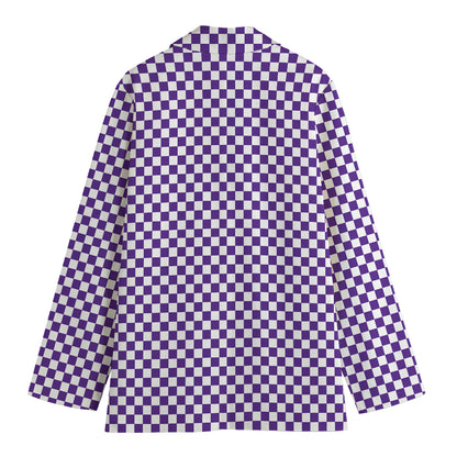 Purple And White Checkered Pattern Print Women's Blazer