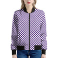 Purple And White Checkered Pattern Print Women's Bomber Jacket
