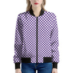 Purple And White Checkered Pattern Print Women's Bomber Jacket