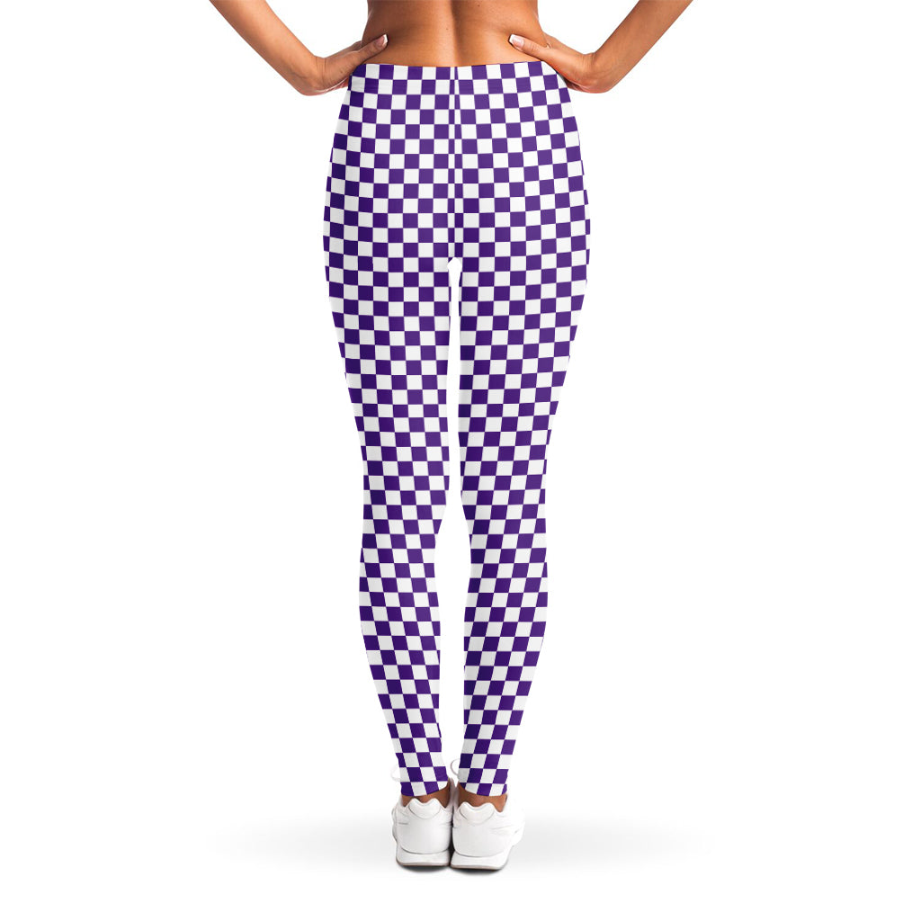 Purple And White Checkered Pattern Print Women's Leggings