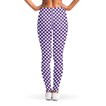 Purple And White Checkered Pattern Print Women's Leggings
