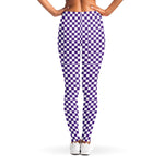 Purple And White Checkered Pattern Print Women's Leggings