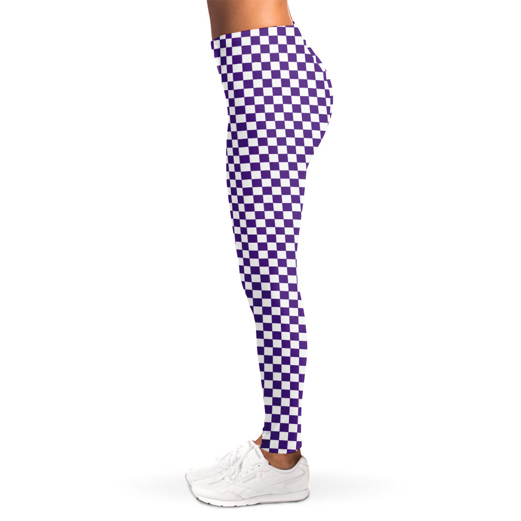 Purple And White Checkered Pattern Print Women's Leggings
