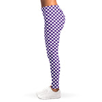 Purple And White Checkered Pattern Print Women's Leggings